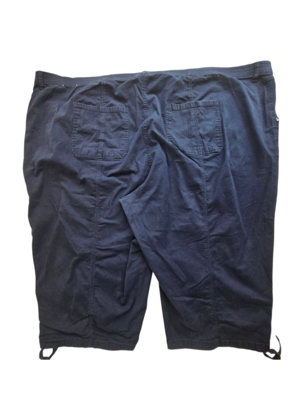 Catherines Womens Plus Size 5X Stretch Cotton Capri Pants Drawstring Navy Blue - Picture 2 of 16